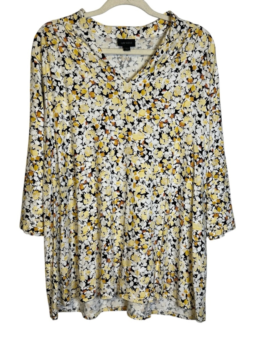 J.Jill Wearever Floral V Neck Swing Tunic Top Stretch XL Petite Coastal Cottage
